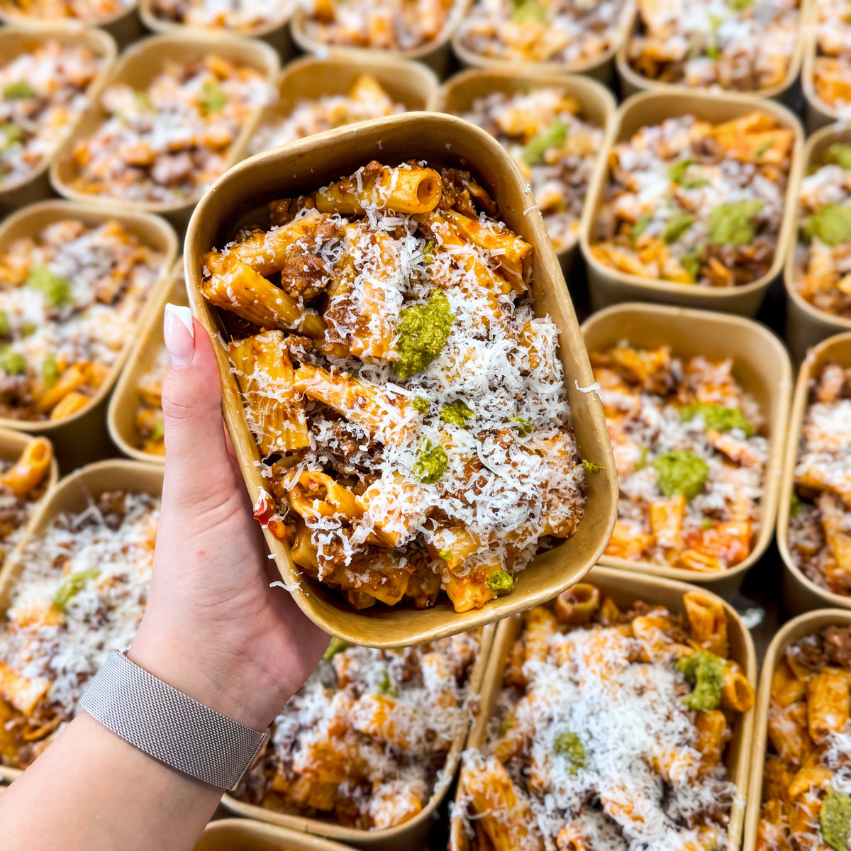 Classic Beef Bolognese – beef bolognese over penne with grated cheese, JKitchen meal prep