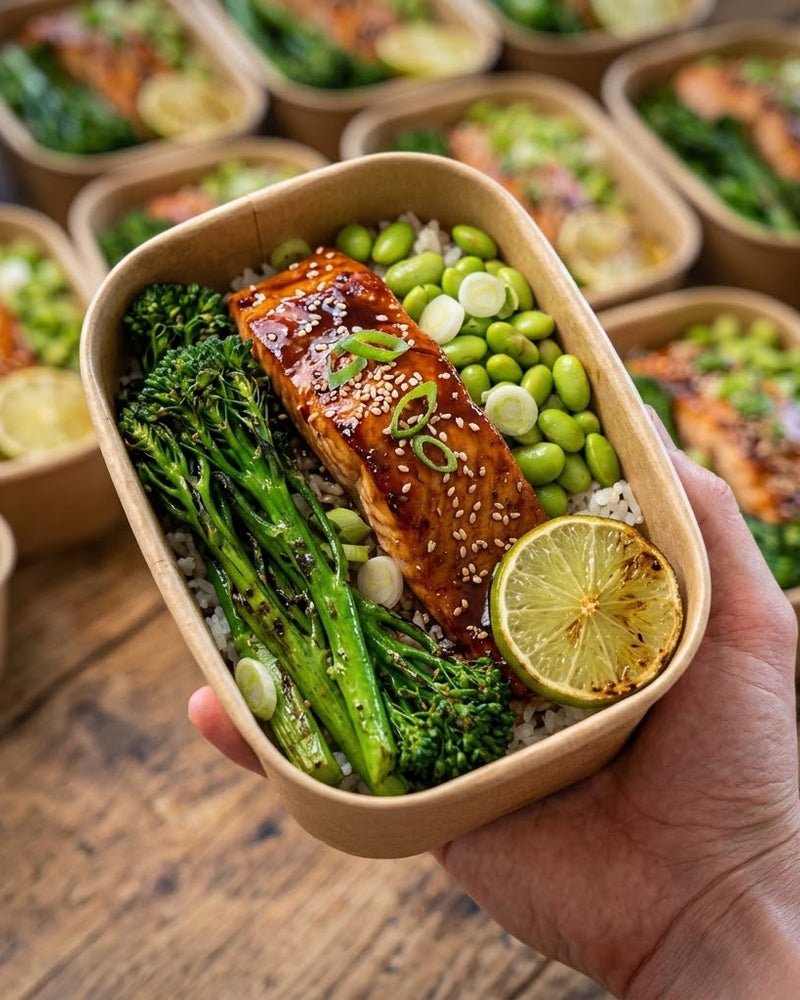 Sweet Soy Salmon – baked salmon with rice, broccoli and edamame, JKitchen meal prep