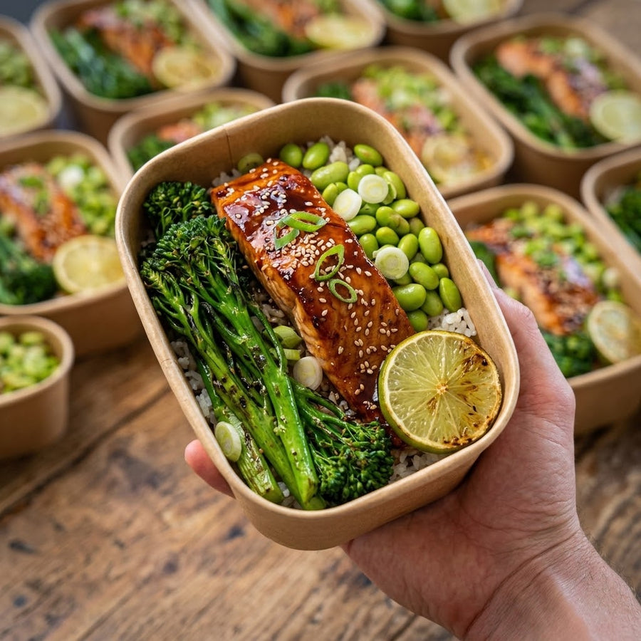 Sweet Soy Salmon – baked salmon with rice, broccoli and edamame, JKitchen meal prep